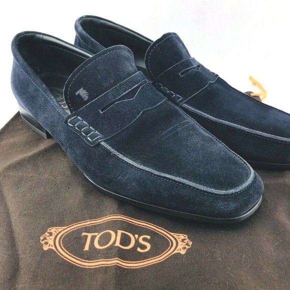 $645 TODS Mens Suede Penny Loafers Navy Blue Slip - Picture 2 of 12